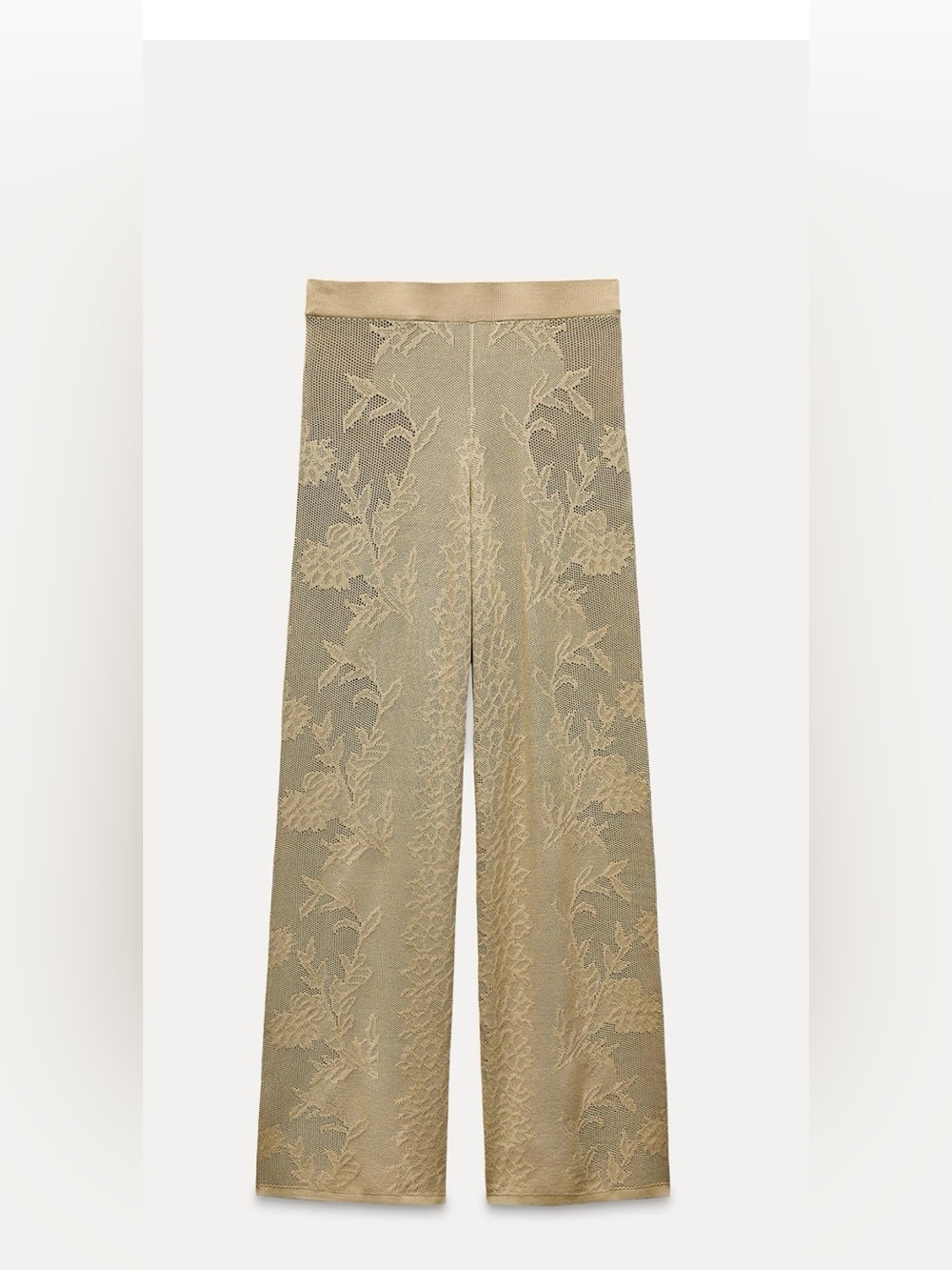 Wide-Leg Floral Jacquard Stretchy Knit Pants in Olive NWOT
